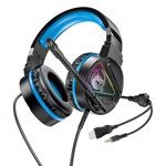 Casti Hoco W104, Dedicate pentru Gaming, Microfon Omnidirectional, Iluminare RGB Graduala, Albastru, 