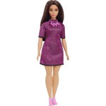 Papusa Barbie Fashionistas Pink Black Checkered Dress Curvy (hbv20) 