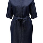 Rochie tunica midi albastru inchis din denim cu snur in talie Ulla Popken , Ulla Popken