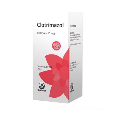 Clotrimazol solutie cutanata 10mg/g, 25g, Biofarm, Biofarm