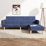 Canapea extensibila cu taburet vidaXL, 2 locuri, albastru, textil, 220 x 84,5 x 69 cm, 30.45 kg