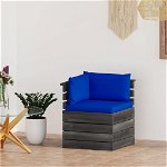 Canapea de colt din paleti cu spatar cu perne colorate, vidaXL, Lemn, 65 x 65 x 71.5 cm, Albastru