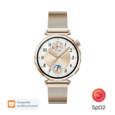 Smartwatch Huawei Watch GT 5, 41MM, Pale Gold Stainless Steel Case, Gold Milanese Strap