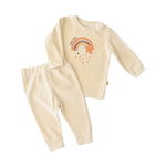 Set Curcubeu cu bluzita cu maneca lunga si pantaloni lungi din 80%bumbac organic si 20% poliester - Crem, BabyCosy, BabyCosy