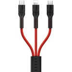 Cablu de date HOCO U31 Benay 1Pull3, USB - Lightning / USB Type-C / microUSB , 1.2 m, Rosu, Hoco