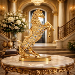Statueta decorativa Cal cabrat – finisaj auriu / argintiu premium, 27 x 12 x 38.5 cm, Tenq.ro