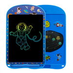 Tableta digitala 10 inch pentru scris si desenat cu ecran LCD scris multicolor buton stergere creion Stylus sticker planete / spatiu + Extra creion / snur anti-pierdere CADOU model astronaut albastru