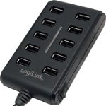 Hub LogiLink UA0125, 10 x USB 2.0, Negru, LogiLink