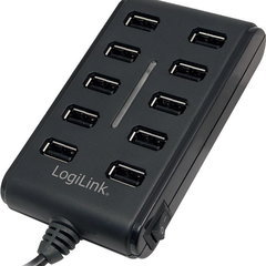 Hub USB Logilink UA0125, 10x USB 2.0, Black