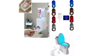 Pachet: Dozator automat cu senzor pasta de dinti + Cadou: Suport periute + Lampa Led WC cu senzor, vezi video, Maria Magic Store