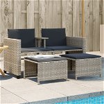 vidaXL Canapea de grădină cu 2 locuri cu masă și scaune gri poliratan, vidaXL