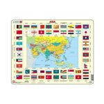Puzzle maxi Asia cu steaguri (limba engleza), orientare tip vedere, 70 de piese, Larsen, Larsen