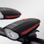 Lumina bicicleta cu sonerie Rockbros 7588, LED, 1200 mAh, 250lm, Incarcare USB, Functie lanterna, IPX5, Negru/Rosu, ROCKBROS