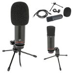 Microfon pentru streaming si podcast, USB, suport masa, dispozitiv antisoc, filtru antipop, accesorii incluse, General