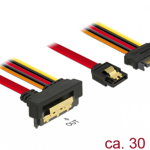 Cablu de date + alimentare SATA 22 pini 6 Gb/s cu clips la SATA 15 pini + SATA 7 pini unghi jos/drept 30cm, Delock 85229