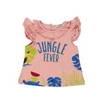 Tricou cu volane la guler si maneci PANCO - Jungle, Somon, pentru fetite, Panco