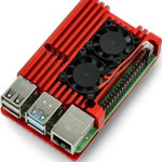 Carcasă JustPi justPi pentru Raspberry Pi 4B - aluminiu cu două ventilatoare - roșu