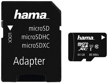 Card de memorie Hama 124140, microSDXC, 64GB, Clasa 10, + Adaptor SD, Hama