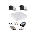 Kit complet supraveghere 5 MP Hikvision Turbo HD cu 2 camere Bullet IR 20 m,alimentatori, cabluri, mufe, HDD 500 Gb, vizualizare pe internet, Hikvision