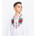 Bluza Traditionala din Bumbac Alb cu Flori Brodate pentru Baieti, 