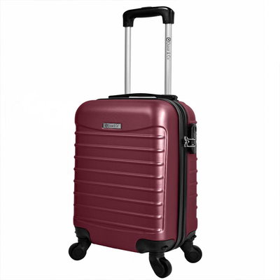 Troler cabina avion Quasar & Co.®, 40x30x20cm, bagaj de mana, troller cu fermoar sigur, cifru, maner telescopic lung, geamantan cu 4 roti duble, detasabile, 360°, valiza ABS 2.8 mm, rezistent, 2 compartimente cu buzunar, 10kg, LINE, visiniu