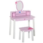 HOMCOM set masa de toaleta cu oglinda si scaun, masa de printese pentru copii, masa de machiaj | AOSOM RO, HOMCOM