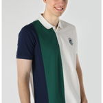 COLIN'S, Tricou polo cu model colorblock, Verde/Alb murdar/Bleumarin