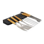 Set 8 piese din inox si maner de lemn, pentru gratar plus borseta depozitare / ZTS 8330 Engros, 