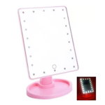 Oglinda Cosmetica cu Suport, Buton Touch, Iluminare LED pentru Make-up, Pensare, Dreptunghiulara, Roz, 