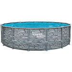 Piscina rotunda cu sistem de filtrare cu nisip, prelata protectie si scara acces incluse Summer Waves, diametru 488 cm, inaltime 122 cm, PVC/otel, aspect piatra, gri