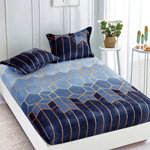 Husa de pat cu elastic cocolino + 2 Fete de Perna - Geometric Albastru, JOJO HOME