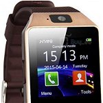 Smartwatch iUni S30 Plus, Capacitive touchscreen 1.54inch, Procesor Dual-Core 1.2GHz, 128MB RAM, Bluetooth, Bratara silicon, Camera foto, Functie telefon (Maro/Auriu)