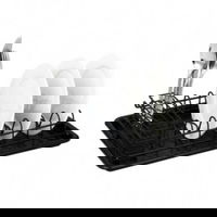 Uscator de vase cu suport tacamuri Kinghoff KH 1478, 38 x 24.5 x 9.5 cm, Negru, Kinghoff