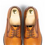 Pantofi barbati piele cu perforatii cognac Derby, GAMA
