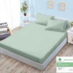 Husa de pat cu elastic 160x200 din Bumbac Finet + 2 Fete de Perna - Verde Menta, 