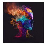 Tablou profil uman creat din valuri de fum multicolor 1637 - Material produs:: Poster pe hartie FARA RAMA, Dimensiunea:: 80x80 cm, 