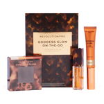 MAKEUP REVOLUTION PRO GODDESS GLOW-ON-THE-GO GIFT SET: GODDESS GLOW EYE QUAD + PRO GODDESS GLOW LIP OIL SOLEIL + GODDESS GLOW CREAM HIGHLIGHTER, Makeup Revolution