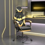 vidaXL Scaun de gaming cu suport picioare negru/auriu, piele ecologică, vidaXL