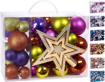 Set de 50 de globuri BRUBAKER, plastic, multicolor, 4 - 7 cm