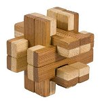 Joc logic IQ din lemn bambus in cutie metalica Doubleblock, Fridolin, 8-9 ani +, Fridolin