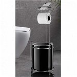Suport de toaleta cu cos Metalife AS-755, Pentru coșul de gunoi, hârtie și telefon, Chrome / negru, Metalife