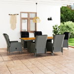 Set mobilier exterior cu perne, 7 piese, gri deschis, poliratan