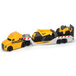 Camion Dickie Toys Mack Volvo Micro Builder cu remorca, buldozer si camion basculant, Dickie Toys