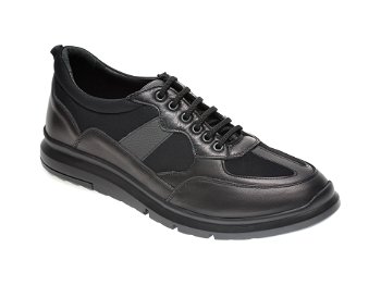 Pantofi OTTER negri, TTP43, din material textil si piele naturala