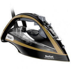 Fier de calcat Tefal Ultimate Pure FV9847E0, 3200W, jet de abur 260g/min, abur variabil 0-60g/min, rezervor apa 350ml, talpa Durilium AirGlide AutoClean, oprire automata, negru/auriu Fier de calcat Tefal Ultimate Pure FV9847E0, 3200W, jet de abur 260g/min, abur variabil 0-60g/min, rezervor apa 350ml, talpa Durilium AirGlide AutoClean, oprire automata, negru/auriu