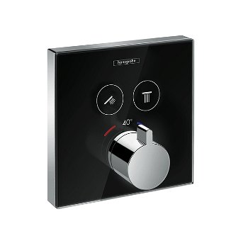 Baterie cada - dus termostatata Hansgrohe Select Glass negru-crom montaj incastrat necesita corp ingropat, Hansgrohe