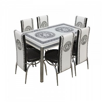 Set Lara, masa extensibila cu 6 scaune print, alb, 130 165x80x79 cm, Uzunefe