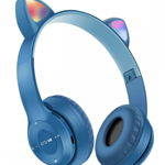 Casti Bluetooth urechi de pisica P47M LED RGB ALBASTRE, GAVE