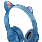Casti Bluetooth urechi de pisica P47M LED RGB ALBASTRE, GAVE