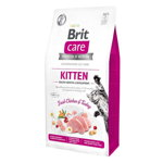 Brit Care Kitten Healthy Growth & Development, Pui și Curcan, hrană uscată fără cereale pisici junior, 7kg, Brit Care